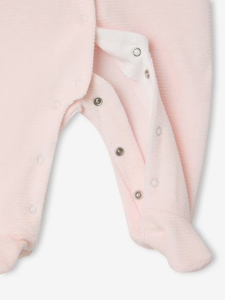 Set van 2 geribd fluwelen babyslaappakjes met opening voor beige+rozen - vertbaudet enfant 