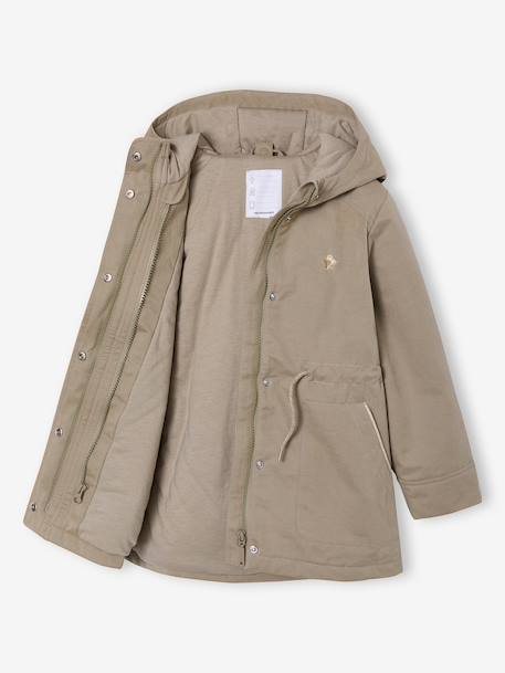 3-in-1 parka voor meisjes, parka en windjack met bloemenprint kaki - vertbaudet enfant 