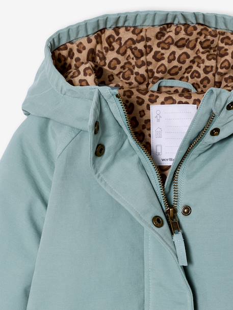 Lange parka met capuchon voor meisjes groengrijs - vertbaudet enfant 