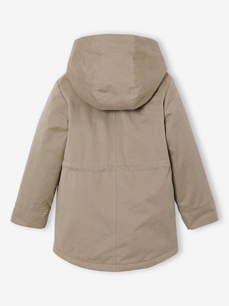 3-in-1 parka voor meisjes, parka en windjack met bloemenprint kaki - vertbaudet enfant 
