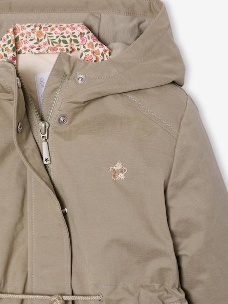 3-in-1 parka voor meisjes, parka en windjack met bloemenprint kaki - vertbaudet enfant 
