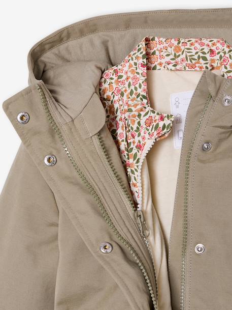 3-in-1 parka voor meisjes, parka en windjack met bloemenprint kaki - vertbaudet enfant 