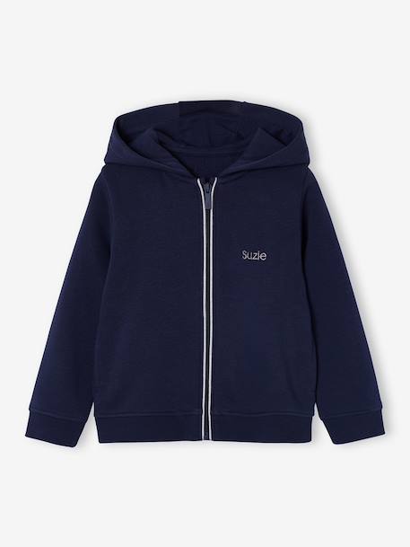 sweater met rits met capuchon voor meisjes marineblauw+oudroze - vertbaudet enfant 