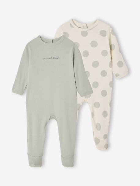 Set van 2 pyjama's baby met opening aan de achterkant saliegroen - vertbaudet enfant 
