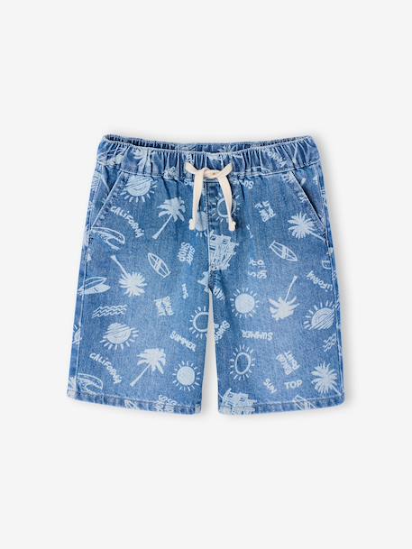 Denim jongensbermuda, gemakkelijk aan te trekken blauw, bedrukt+blauw, gestreept+denimgrijs+double stone+stone - vertbaudet enfant 