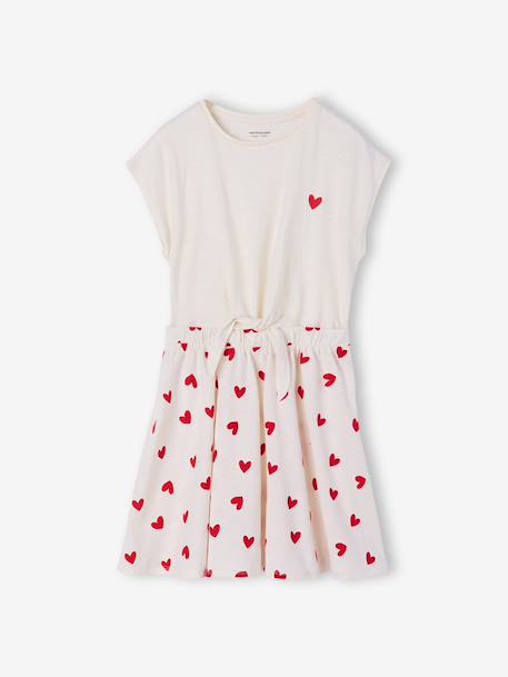 Meisjesjurk met 2-in-1 effect ecru+vanille+wit, bedrukt - vertbaudet enfant 