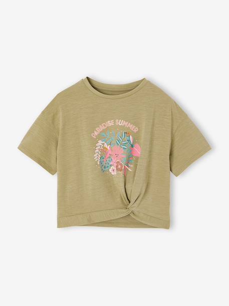 T-shirt met korte mouwen voor meisjes Ha ecru+kaki - vertbaudet enfant 
