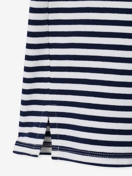 Meisjesjurk in lichte fleece met aangebracht motief blauw, gestreept+gemêleerd grijs+groen+saliegroen - vertbaudet enfant 