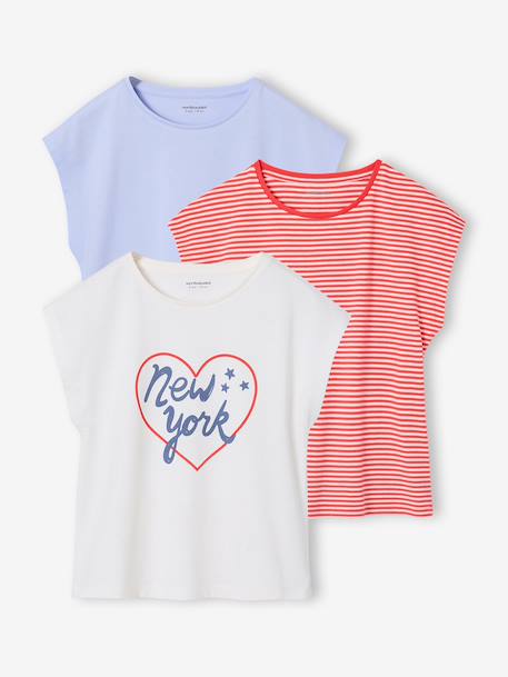 Set van 3 Basics meisjesshirts met korte mouwen bleekblauw+grijsblauw+roze (poederkleur) - vertbaudet enfant 