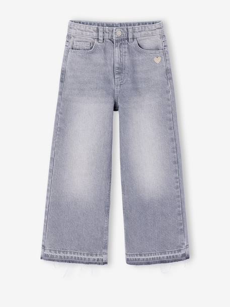 Wijde meisjesjeans met rafels aan de onderkant donkerblauw+gebleekt denim+grijs+stone - vertbaudet enfant 