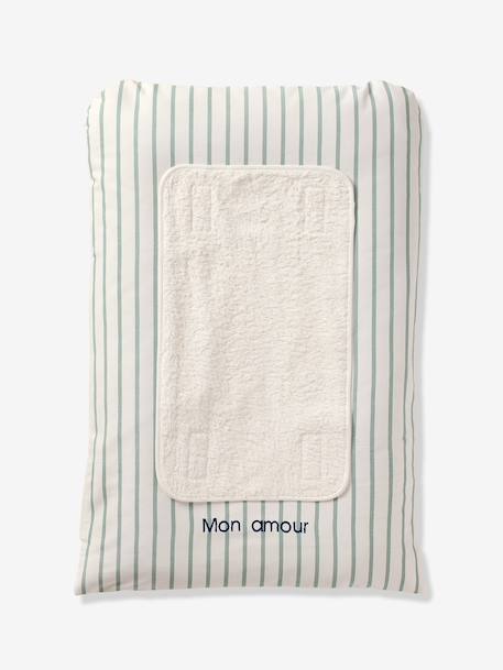 Personaliseerbare aankleedkussenhoes HANOÏ beige, bedrukt+ecru / bladgroen+meerkleurig+saliegroen - vertbaudet enfant 