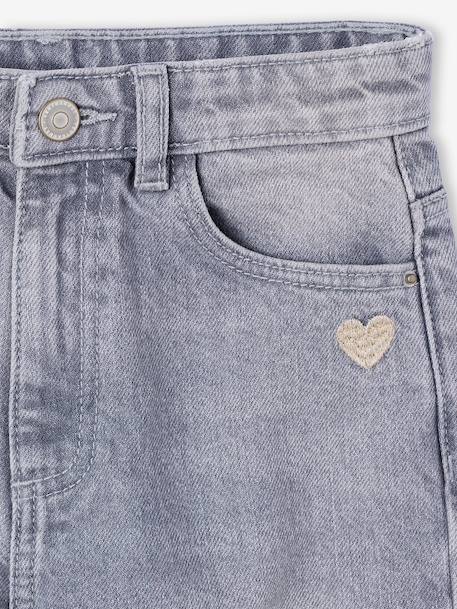 Wijde meisjesjeans met rafels aan de onderkant donkerblauw+gebleekt denim+grijs+stone - vertbaudet enfant 