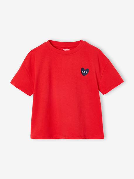 Effen Basics meisjesshirt met korte mouwen abrikoos+rood+snoepjesroze - vertbaudet enfant 