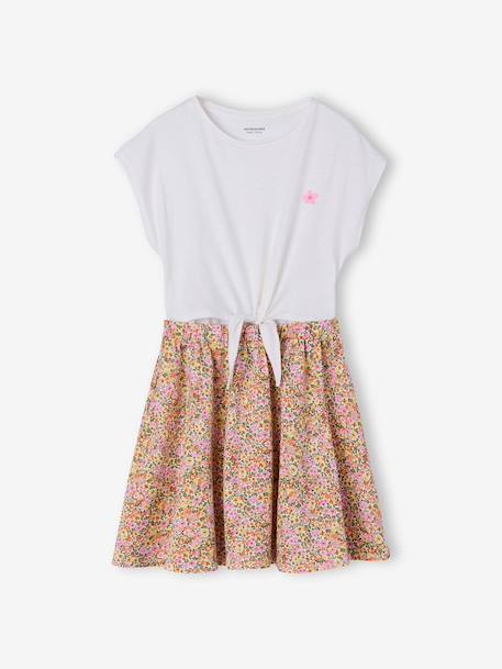 Meisjesjurk met 2-in-1 effect ecru+vanille+wit, bedrukt - vertbaudet enfant 