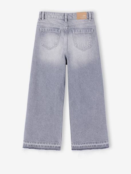 Wijde meisjesjeans met rafels aan de onderkant donkerblauw+gebleekt denim+grijs+stone - vertbaudet enfant 
