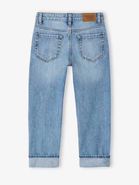 Rechte jeans voor jongens met omslag ongewassen denim+stone - vertbaudet enfant 