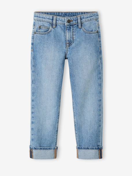 Rechte jeans voor jongens met omslag ongewassen denim+stone - vertbaudet enfant 