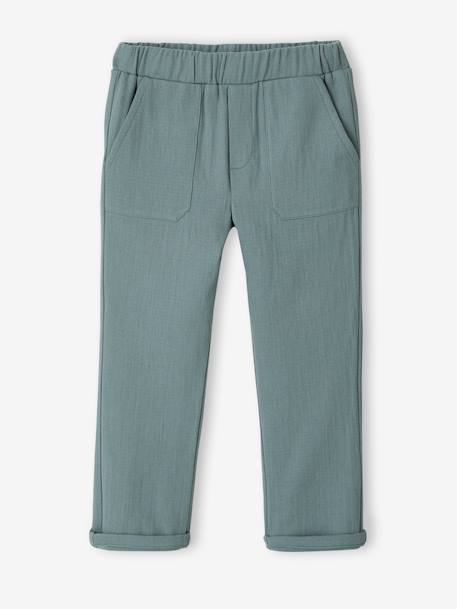 Broek van katoengaas voor jongens met verstelbare taille smaragdgroen - vertbaudet enfant 