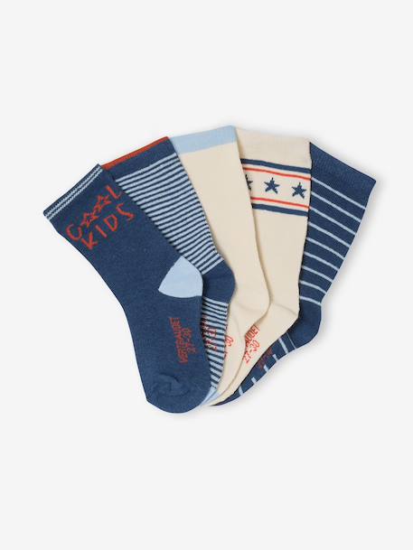 Set van 5 paar jongenssokken 'Cool Kids' azuurblauw+indigoblauw+nachtblauw+saliegroen - vertbaudet enfant 