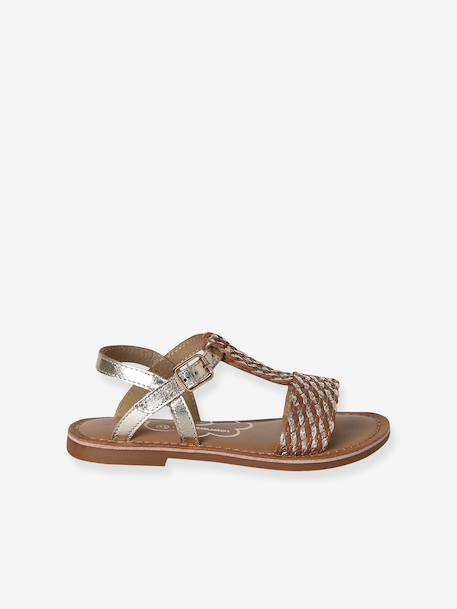 Leren sandalen voor meisjes, collectie kleuterschool 6467+bruin+bruin, bedrukt+turquoiseblauw - vertbaudet enfant 