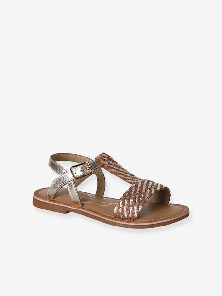 Leren sandalen voor meisjes, collectie kleuterschool 6467+bruin+bruin, bedrukt+turquoiseblauw - vertbaudet enfant 