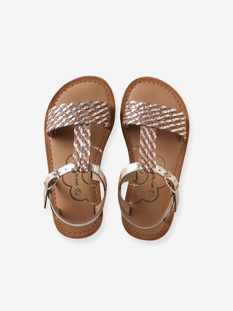 Leren sandalen voor meisjes, collectie kleuterschool 6467+bruin+bruin, bedrukt+turquoiseblauw - vertbaudet enfant 
