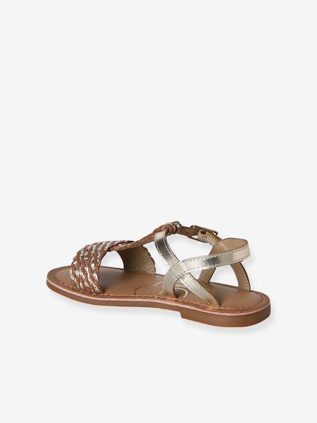 Leren sandalen voor meisjes, collectie kleuterschool 6467+bruin+bruin, bedrukt+turquoiseblauw - vertbaudet enfant 