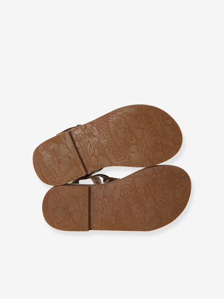 Leren sandalen voor meisjes, collectie kleuterschool 6467+bruin+bruin, bedrukt+turquoiseblauw - vertbaudet enfant 