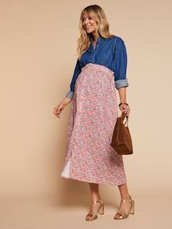 -Lange rok met elastische taille en bloemenmotief