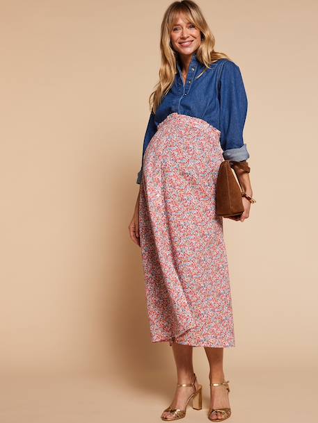 Lange rok met elastische taille en bloemenmotief meerkleurig - vertbaudet enfant 