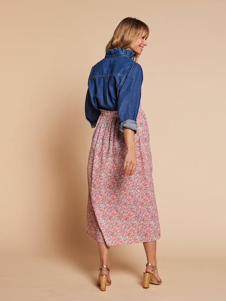 Lange rok met elastische taille en bloemenmotief meerkleurig - vertbaudet enfant 