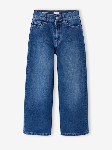 Wijde broek denim voor meisjes denimgrijs+lichtblauw+middenblauw - vertbaudet enfant 