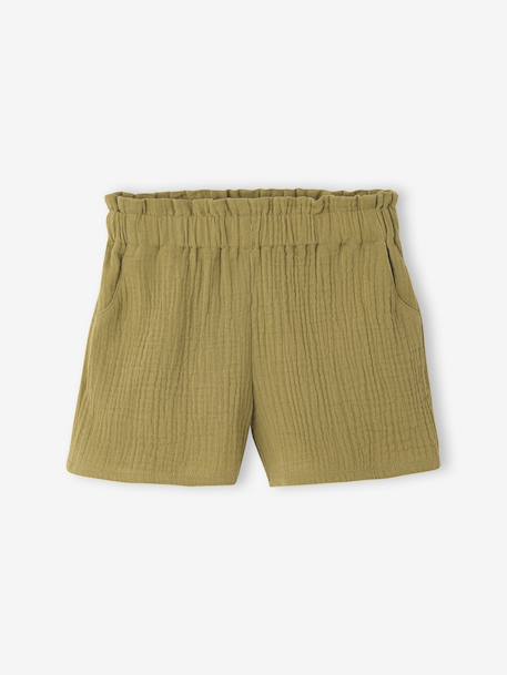 Short van katoengaas voor meisjes - familiecollectie olijf - vertbaudet enfant 