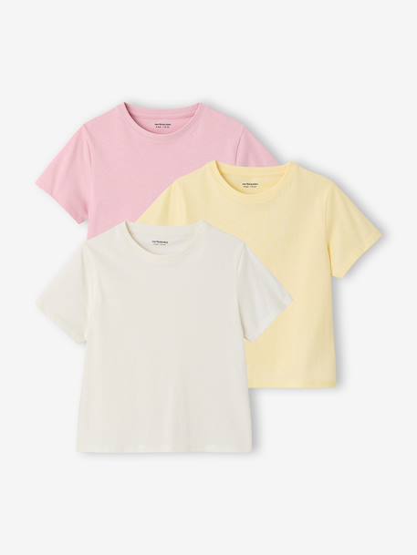 Set van 3 effen t-shirts voor meisjes ecru+lichtroze - vertbaudet enfant 