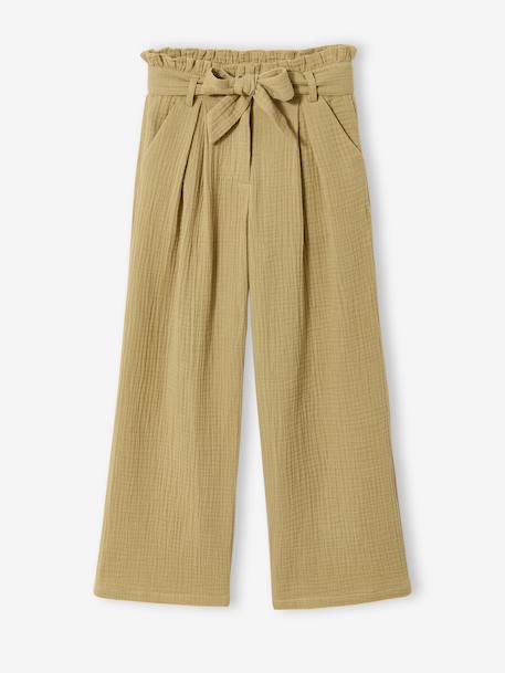 Broek van katoenen hydrofiel voor meisjes JONEN inktblauw+kaki - vertbaudet enfant 