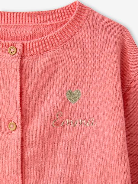 Basic gebreid babyvest met geborduurd hartje koraal+wit - vertbaudet enfant 