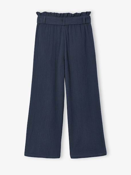 Broek van katoenen hydrofiel voor meisjes JONEN inktblauw+kaki - vertbaudet enfant 