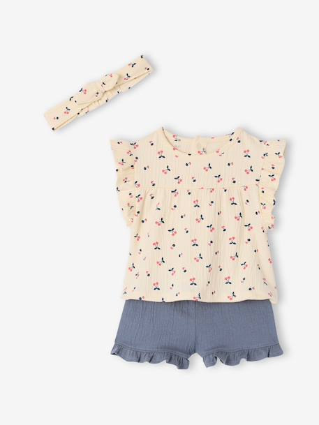 Babyset voor meisjes T-shirt short heupband leiblauw - vertbaudet enfant 