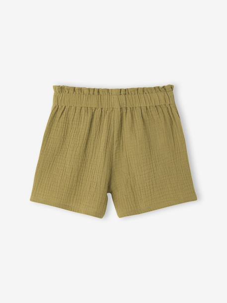 Short van katoengaas voor meisjes - familiecollectie olijf - vertbaudet enfant 