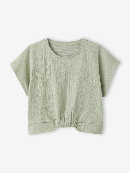 Blouse met korte mouwen amandelgroen+wit, bedrukt - vertbaudet enfant 