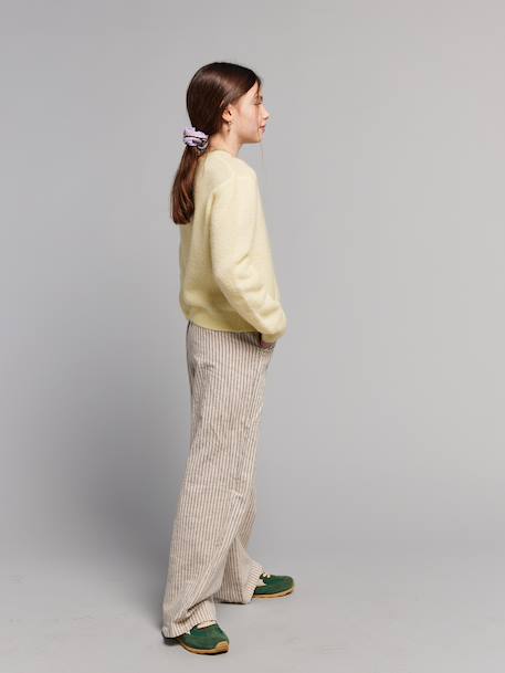 Wijde broek voor meisjes beige, gestreept - vertbaudet enfant 