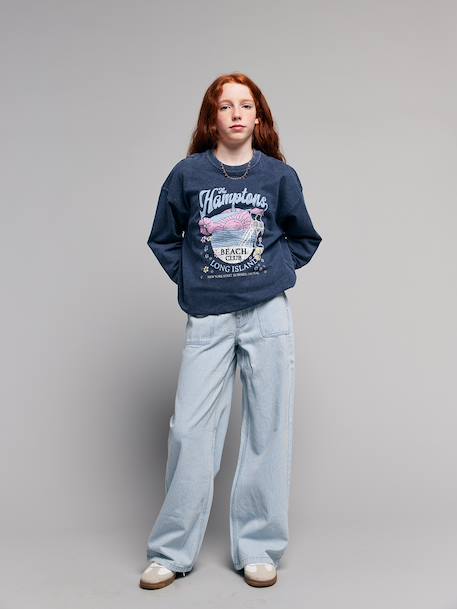 Gestreepte wijde broek voor meisjes blauw, gestreept - vertbaudet enfant 