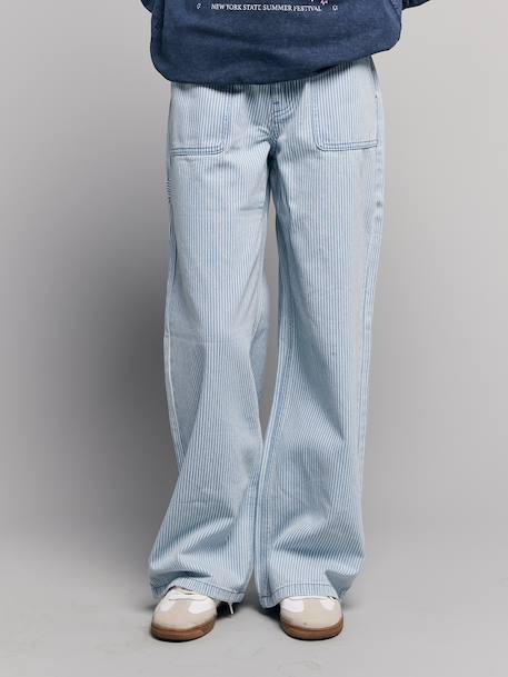 Gestreepte wijde broek voor meisjes blauw, gestreept - vertbaudet enfant 
