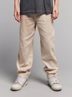 -Broek van twill katoen en linnen voor jongens met verstelbare taille
