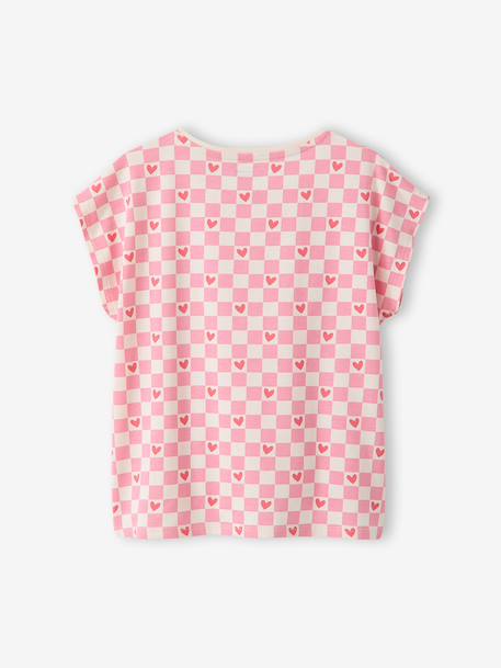 Gestreept T-shirt voor meisjes met sierstrik lavendel+rozen+wit - vertbaudet enfant 