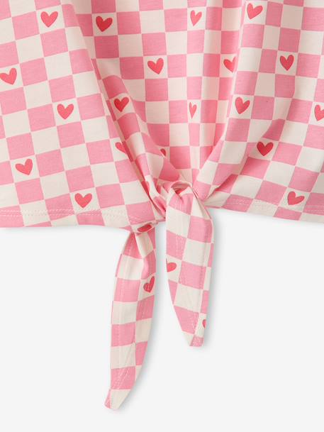 Gestreept T-shirt voor meisjes met sierstrik lavendel+rozen+wit - vertbaudet enfant 