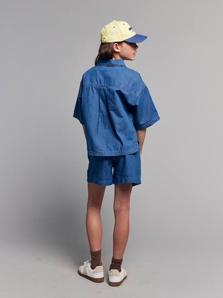 Meisjesset short top in lichte denim middenblauw - vertbaudet enfant 