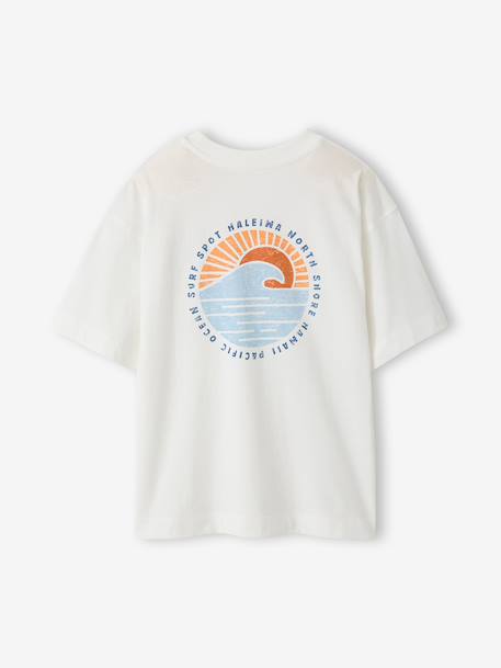 T-shirt met motief voor/achter, gewassen effect JONEN blauwgroen+ecru - vertbaudet enfant 