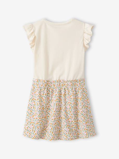 Meisjesjurk met 2-in-1 effect ecru+indigoblauw+lichtroze+roze, gestreept - vertbaudet enfant 