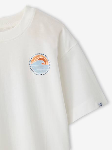 T-shirt met motief voor/achter, gewassen effect JONEN blauwgroen+ecru - vertbaudet enfant 